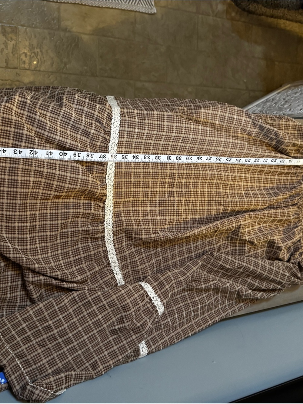 Cider Brown Gingham Midi Dress with Square Neck and Trim - Picture 4 of 6